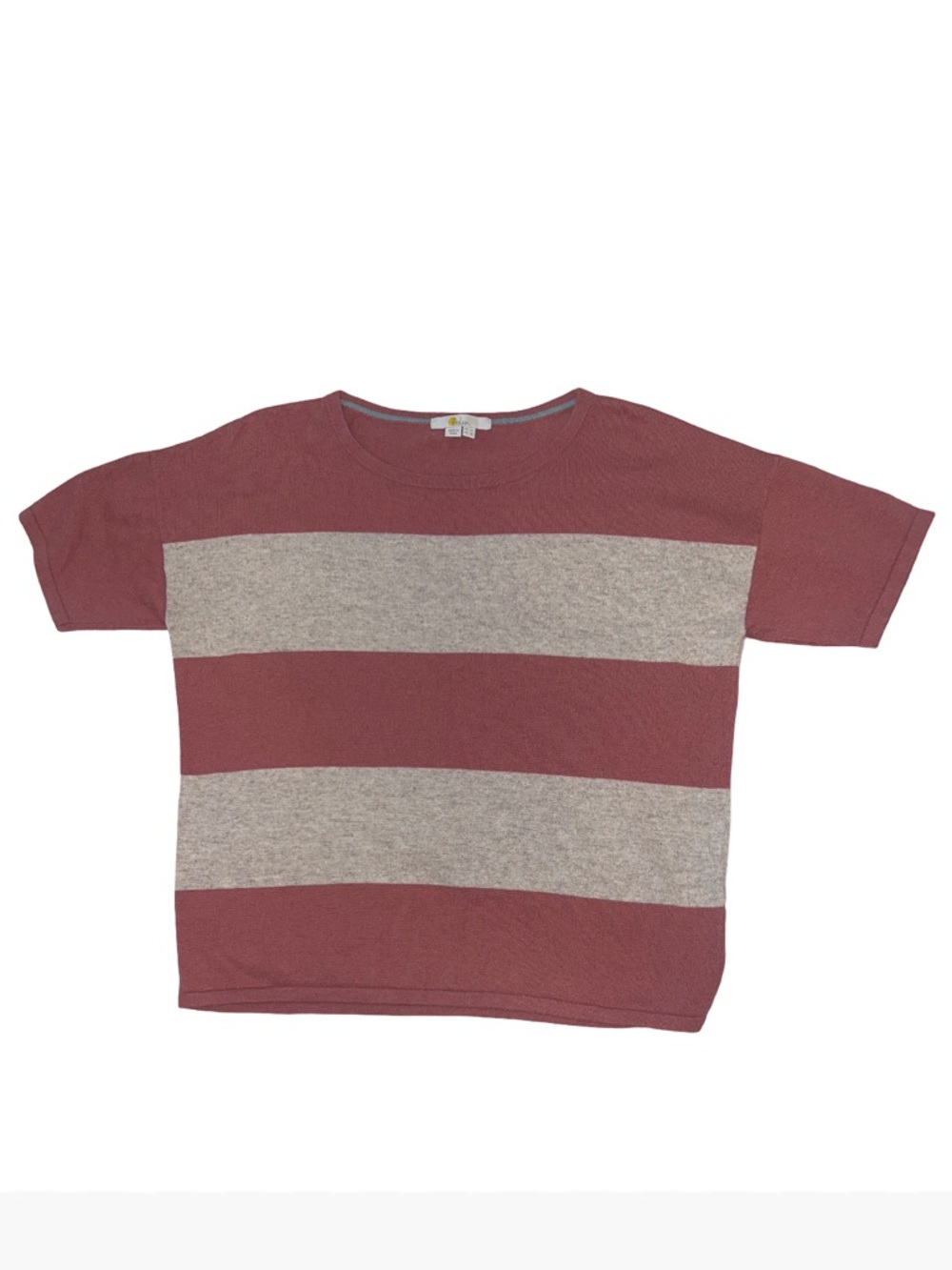 Boden cashmere wool cotton cream and pink stripe short sleeve sweater size 10